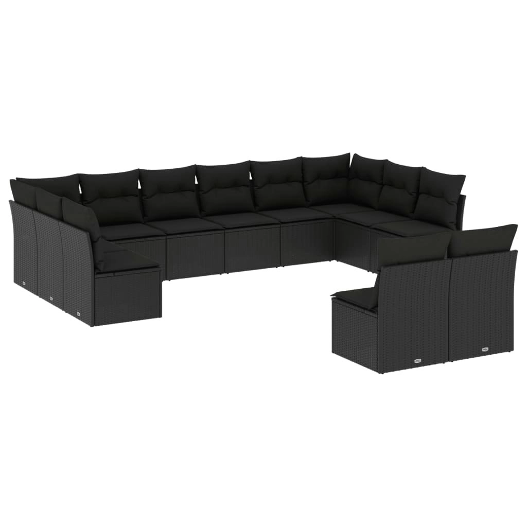 12 Piece Garden Sofa Set with Cushions Black Poly Rattan 3250204