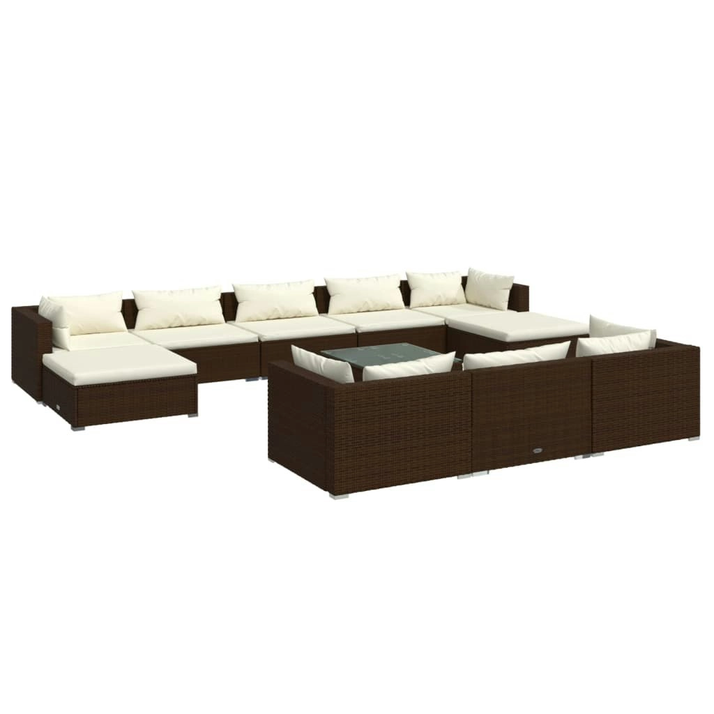 11 Piece Garden Lounge Set with Cushions Brown Poly Rattan 3102050