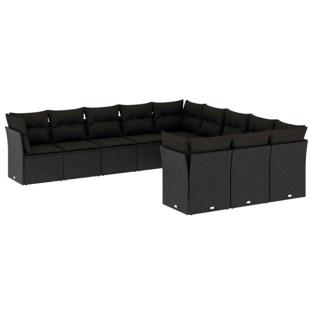 11 Piece Garden Sofa Set with Cushions Black Poly Rattan 3218405