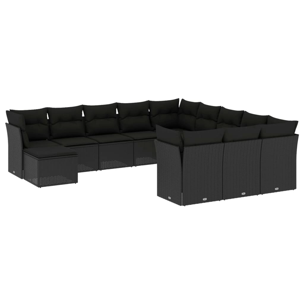 12 Piece Garden Sofa Set with Cushions Black Poly Rattan 3218625