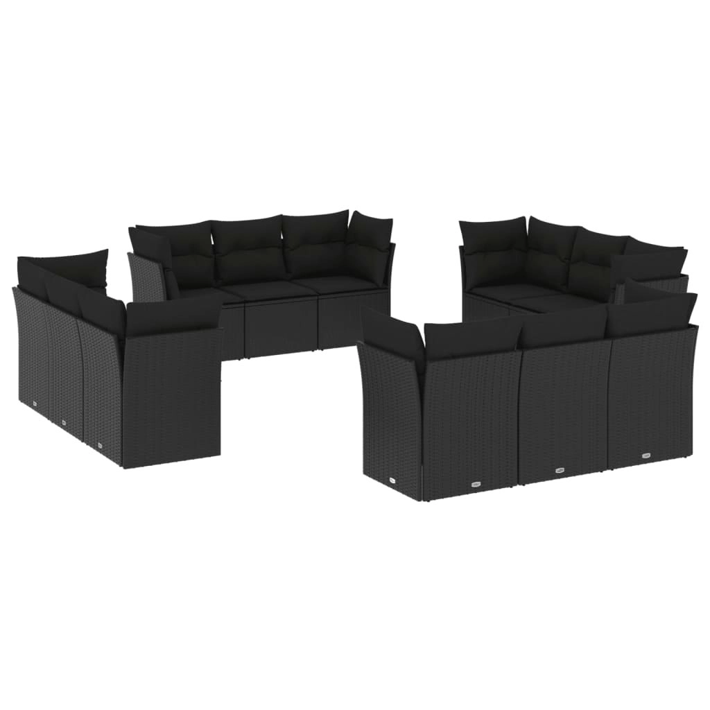 12 Piece Garden Sofa Set with Cushions Black Poly Rattan 3249164