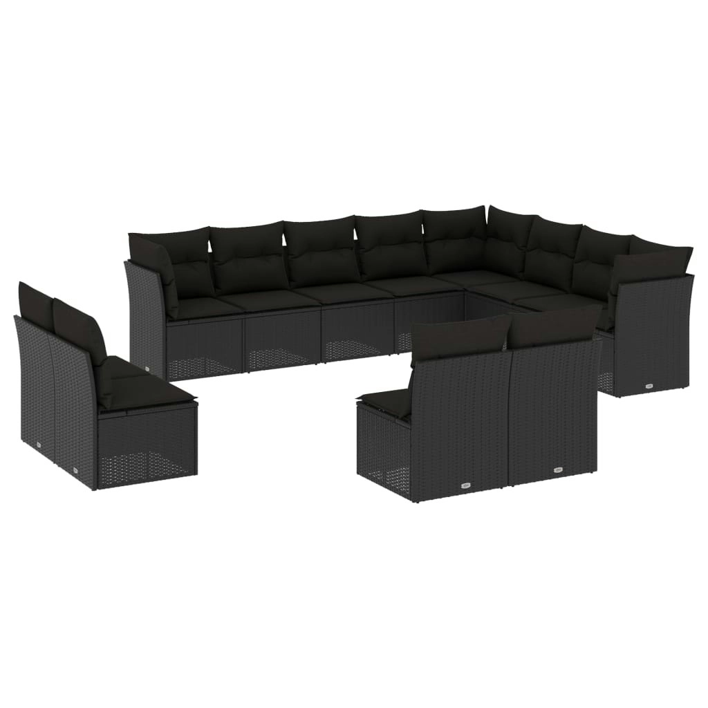 12 Piece Garden Sofa Set with Cushions Black Poly Rattan 3250304