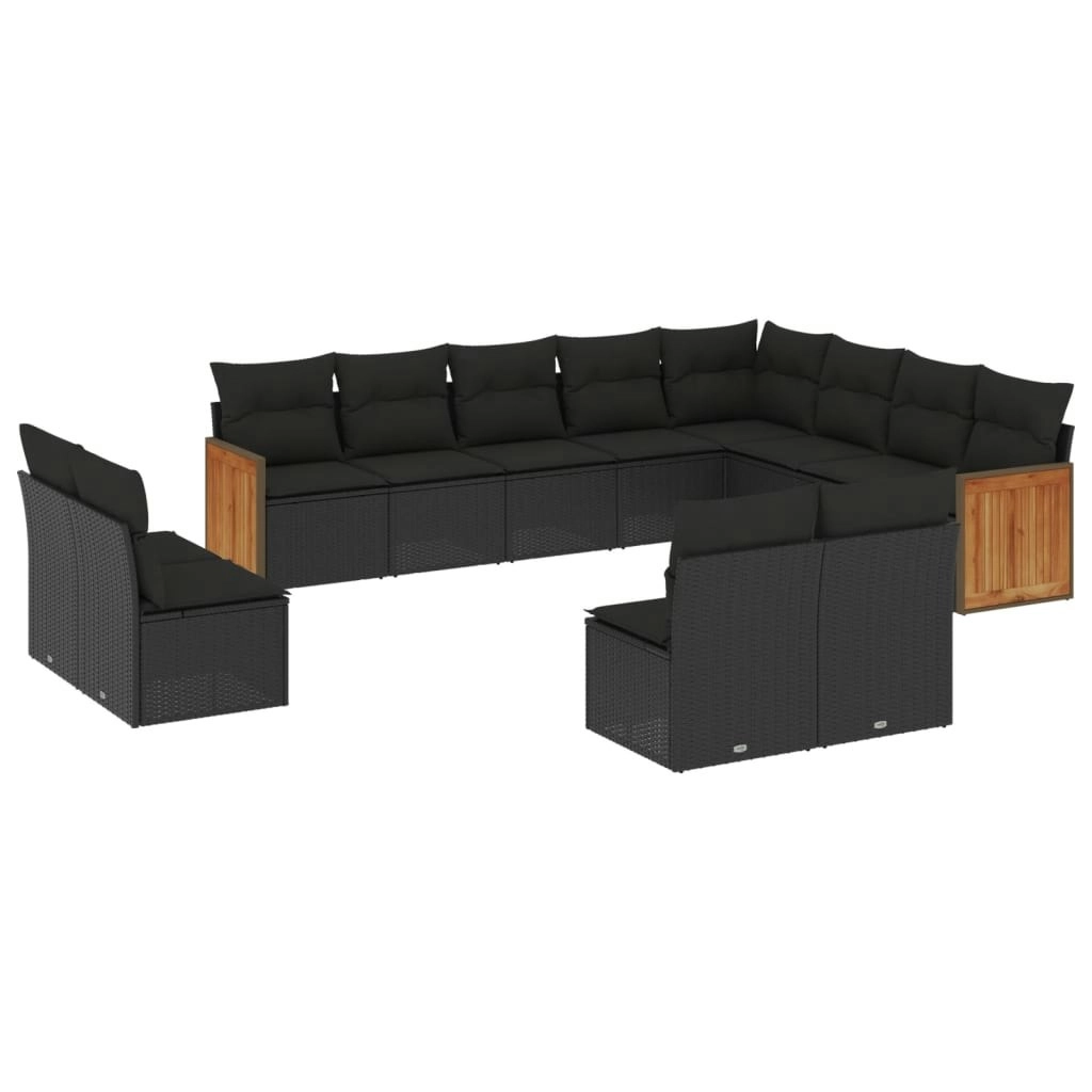 12 Piece Garden Sofa Set with Cushions Black Poly Rattan 3260550