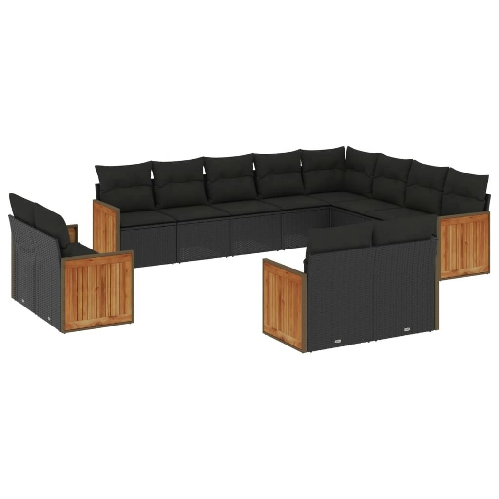 12 Piece Garden Sofa Set with Cushions Black Poly Rattan 3260592