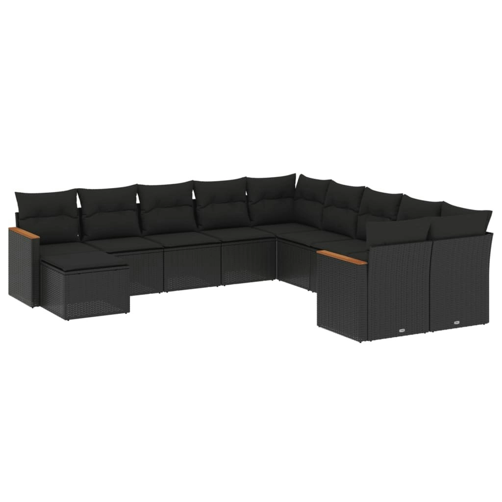 11 Piece Garden Sofa Set with Cushions Black Poly Rattan 3226566