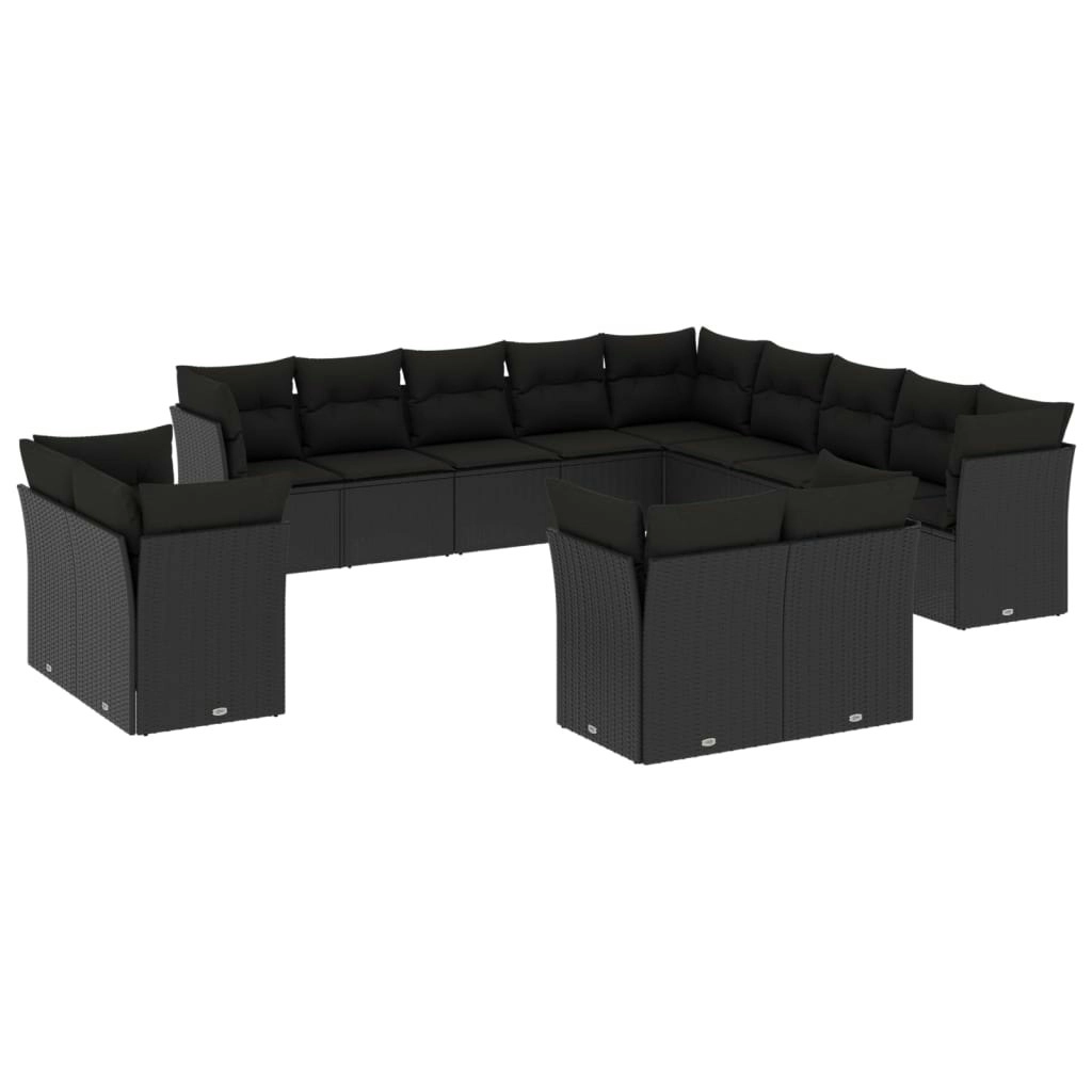 13 Piece Garden Sofa Set with Cushions Black Poly Rattan 3250384