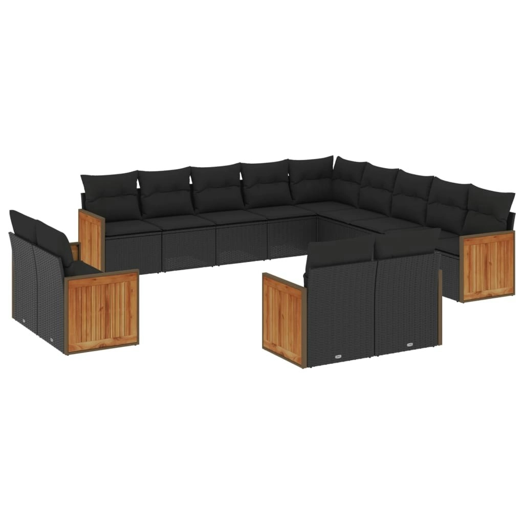 13 Piece Garden Sofa Set with Cushions Black Poly Rattan 3260606