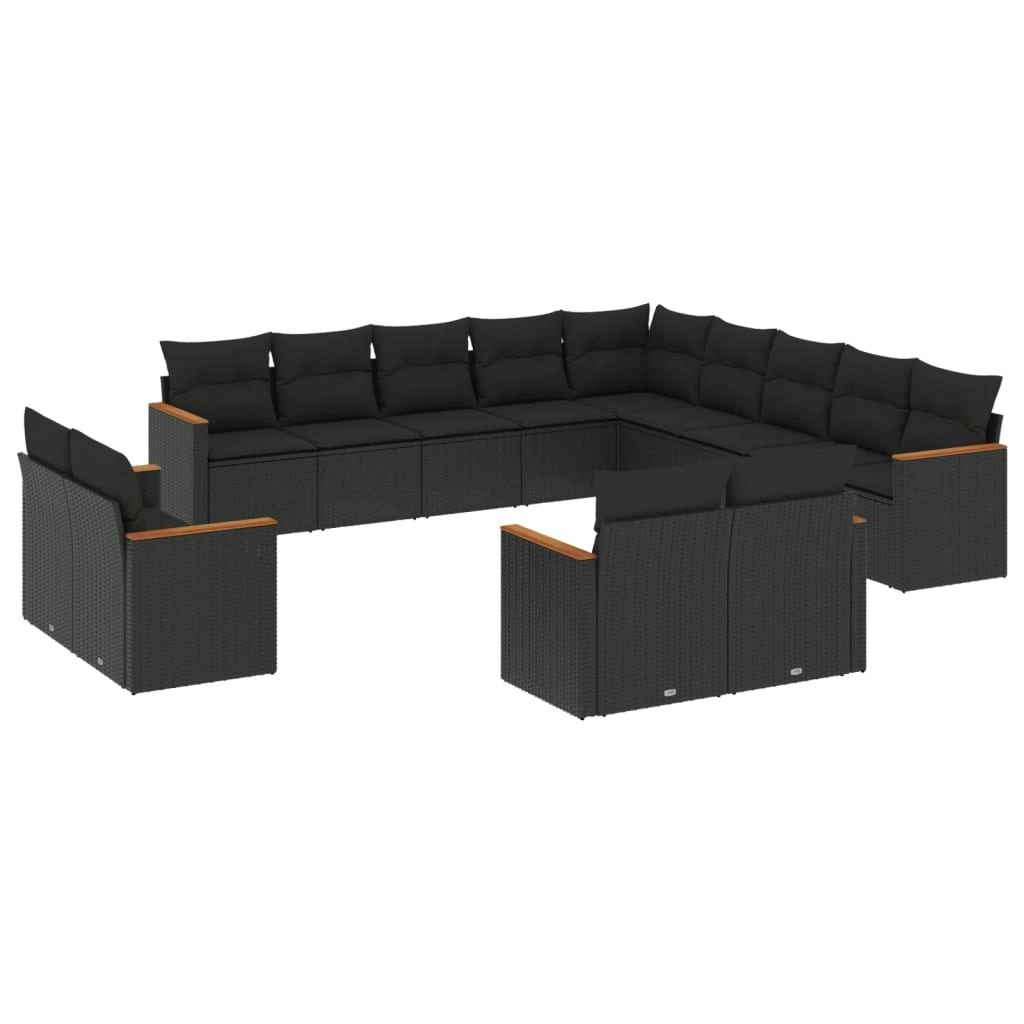 13 Piece Garden Sofa Set with Cushions Black Poly Rattan 3258926