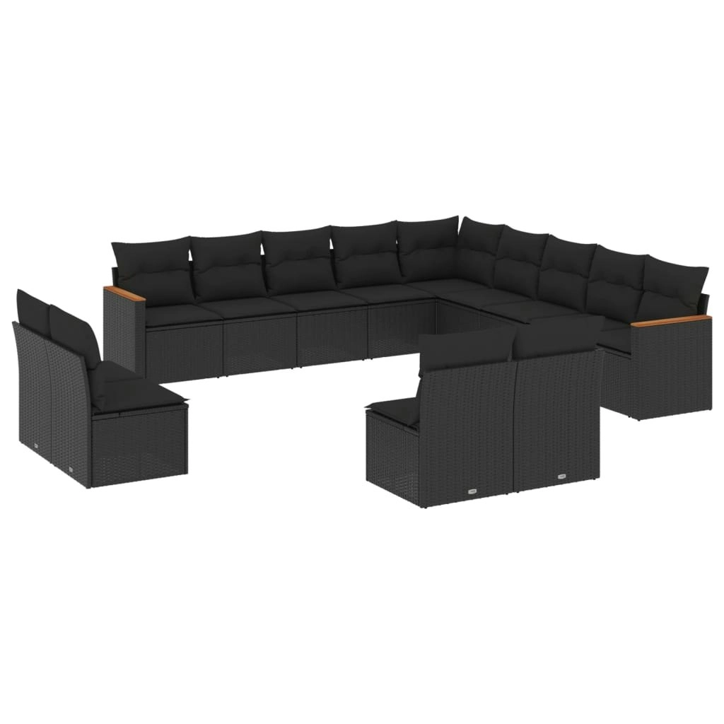 13 Piece Garden Sofa Set with Cushions Black Poly Rattan 3258884