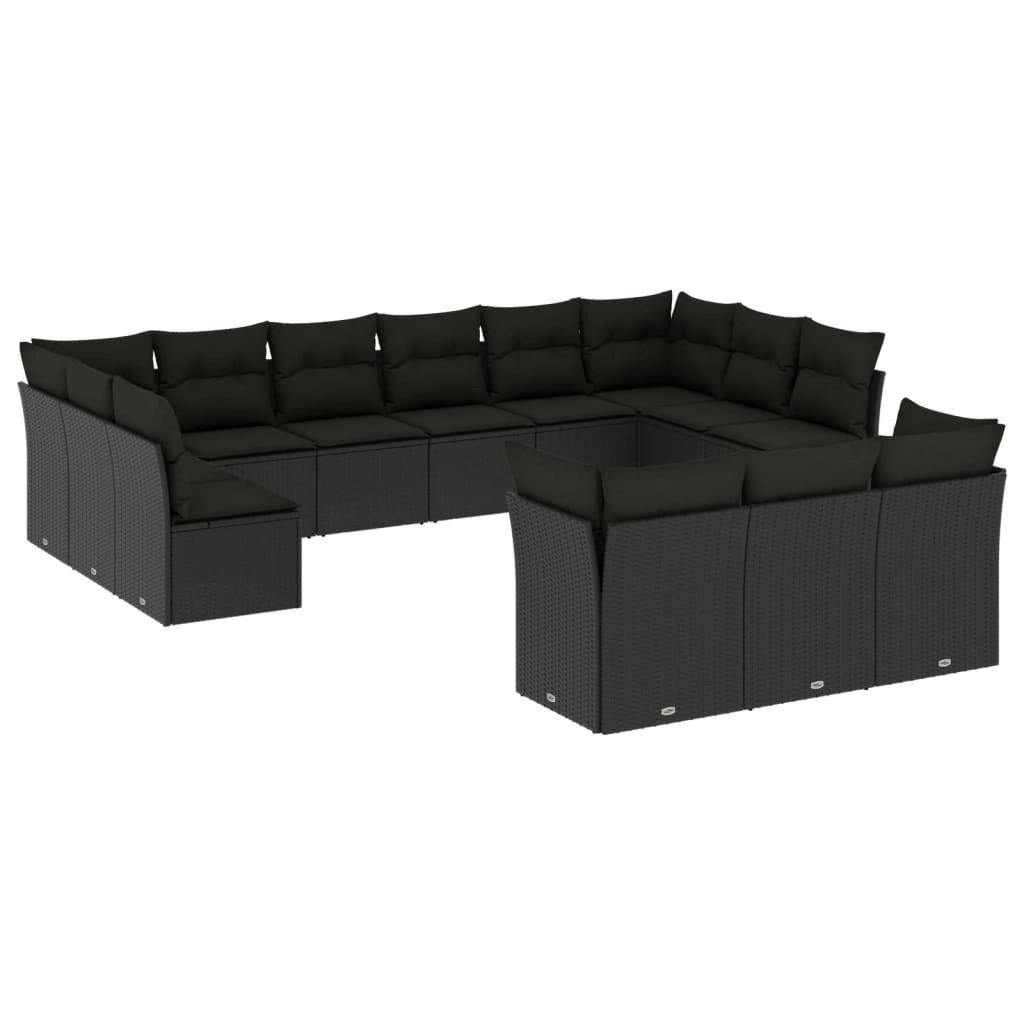 13 Piece Garden Sofa Set with Cushions Black Poly Rattan 3250284