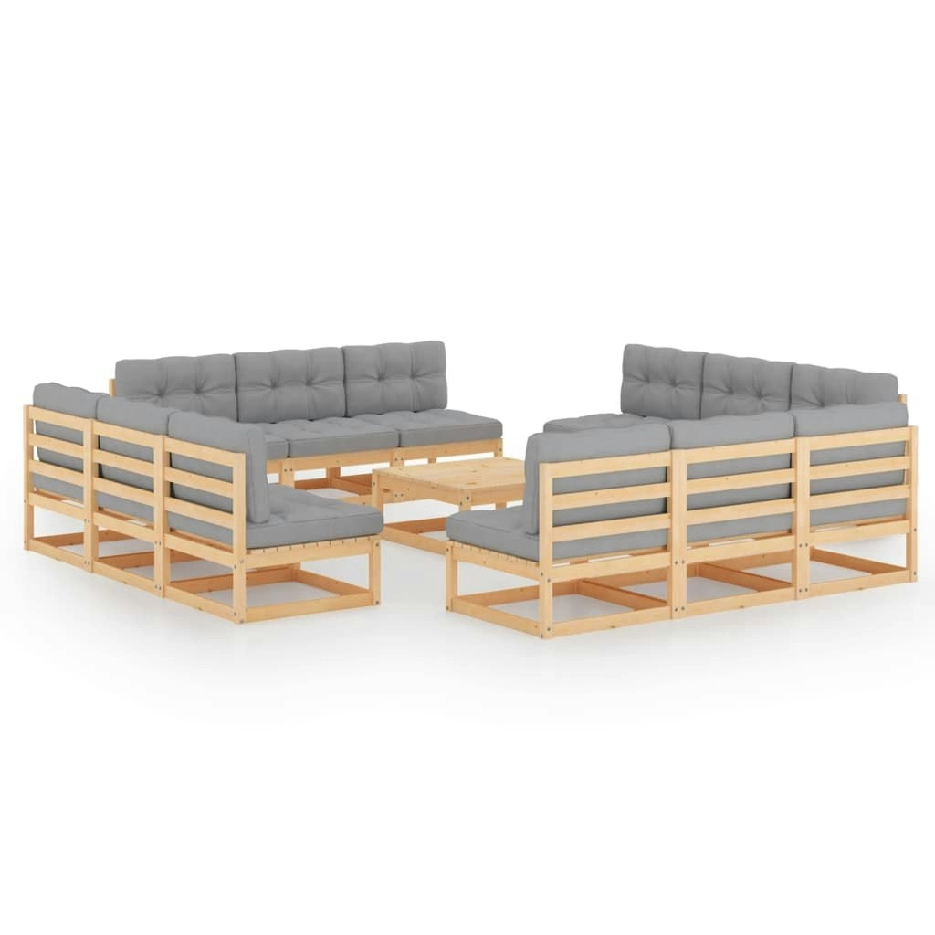 13 Piece Garden Lounge Set with Cushions Solid Pinewood 3076329