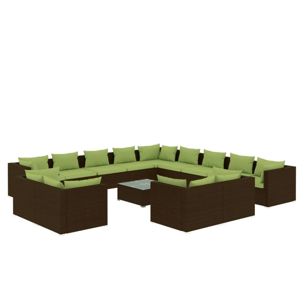 14 Piece Garden Lounge Set with Cushions Brown Poly Rattan 3102916