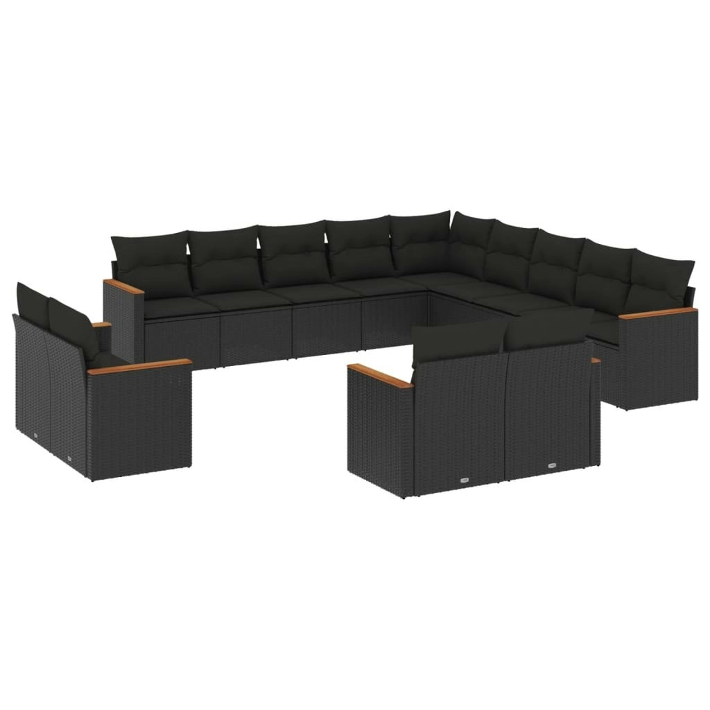 13 Piece Garden Sofa Set with Cushions Black Poly Rattan 3226524