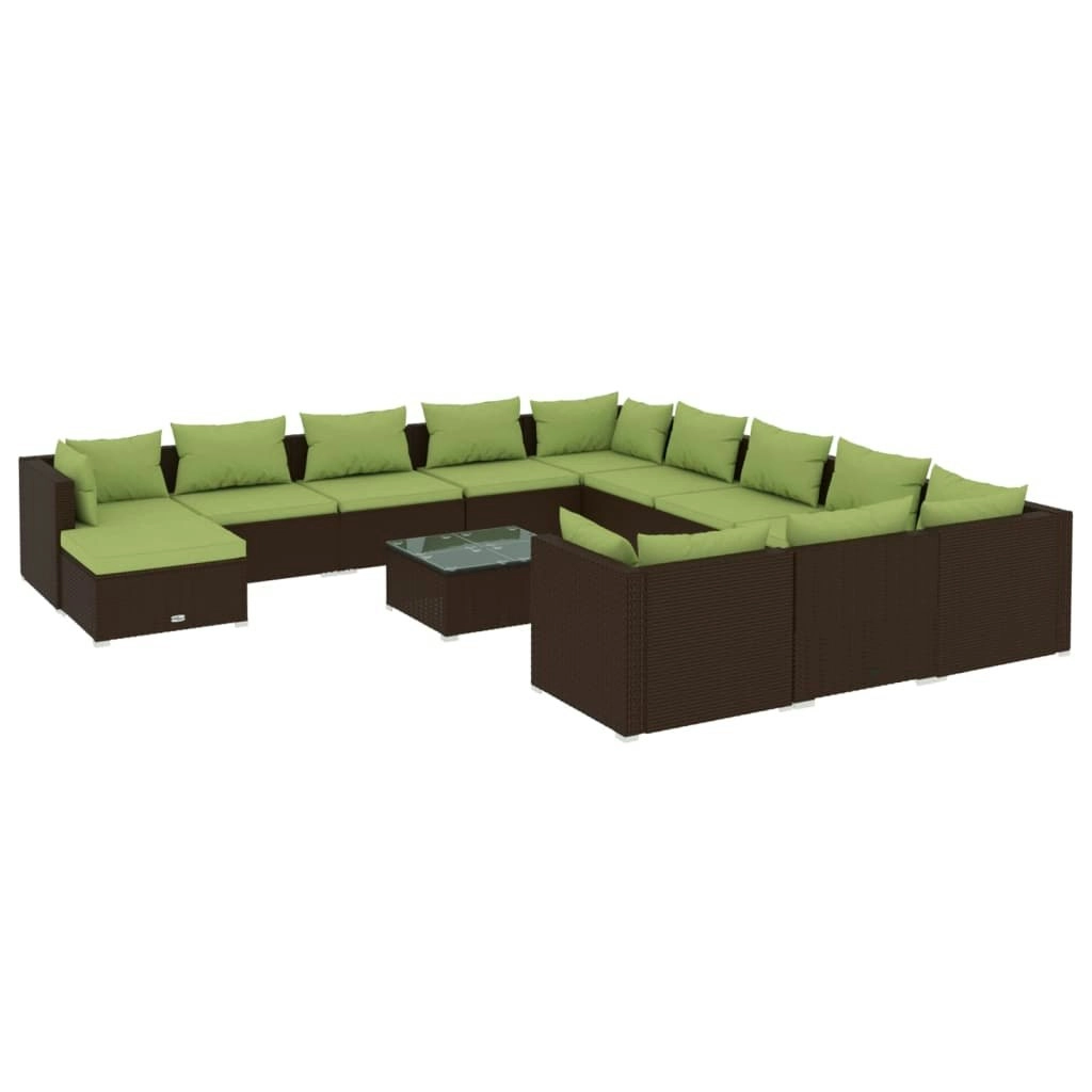 13 Piece Garden Lounge Set with Cushions Poly Rattan Brown 3102740