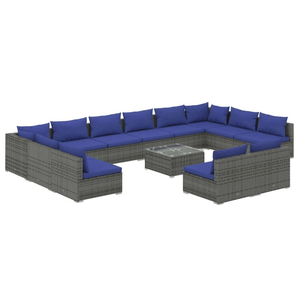 13 Piece Garden Lounge Set with Cushions Grey Poly Rattan 3102150