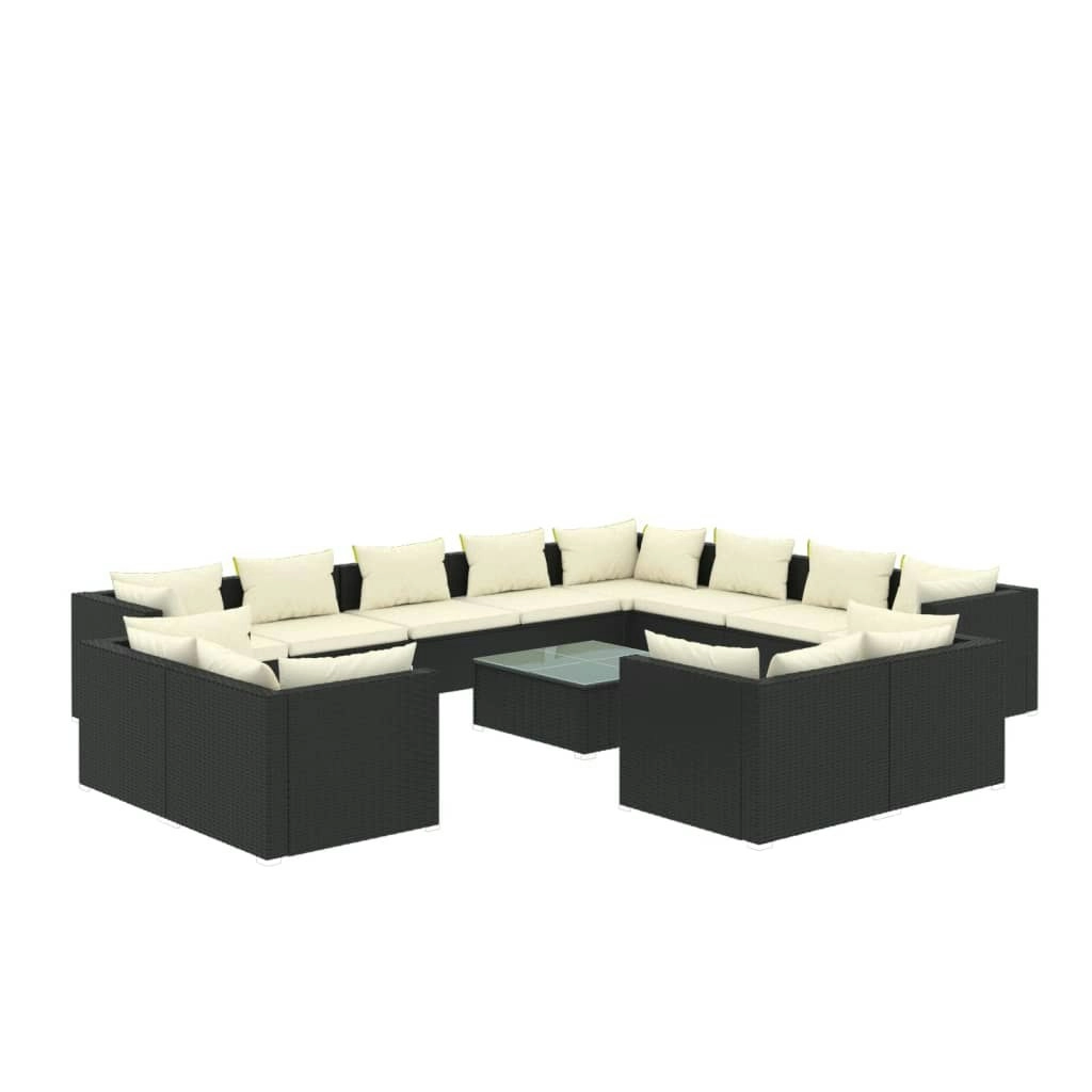 13 Piece Garden Lounge Set with Cushions Black Poly Rattan 3102895