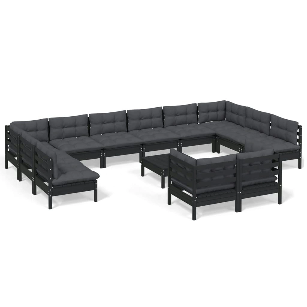 13 Piece Garden Lounge Set with Cushions Black Pinewood 3097281