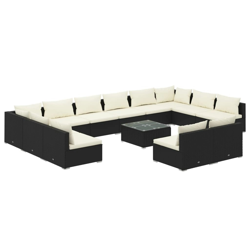 13 Piece Garden Lounge Set with Cushions Black Poly Rattan 3102143