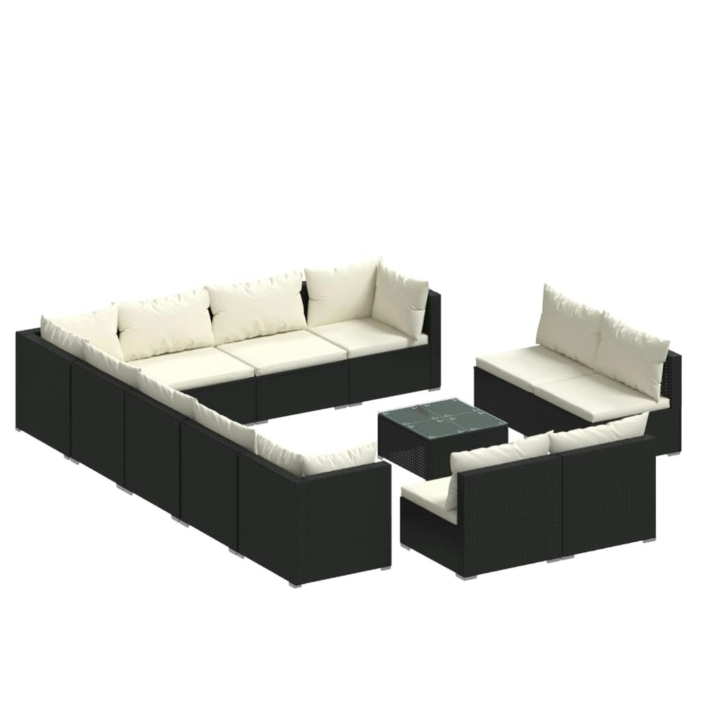 13 Piece Garden Lounge Set with Cushions Black Poly Rattan 3102847