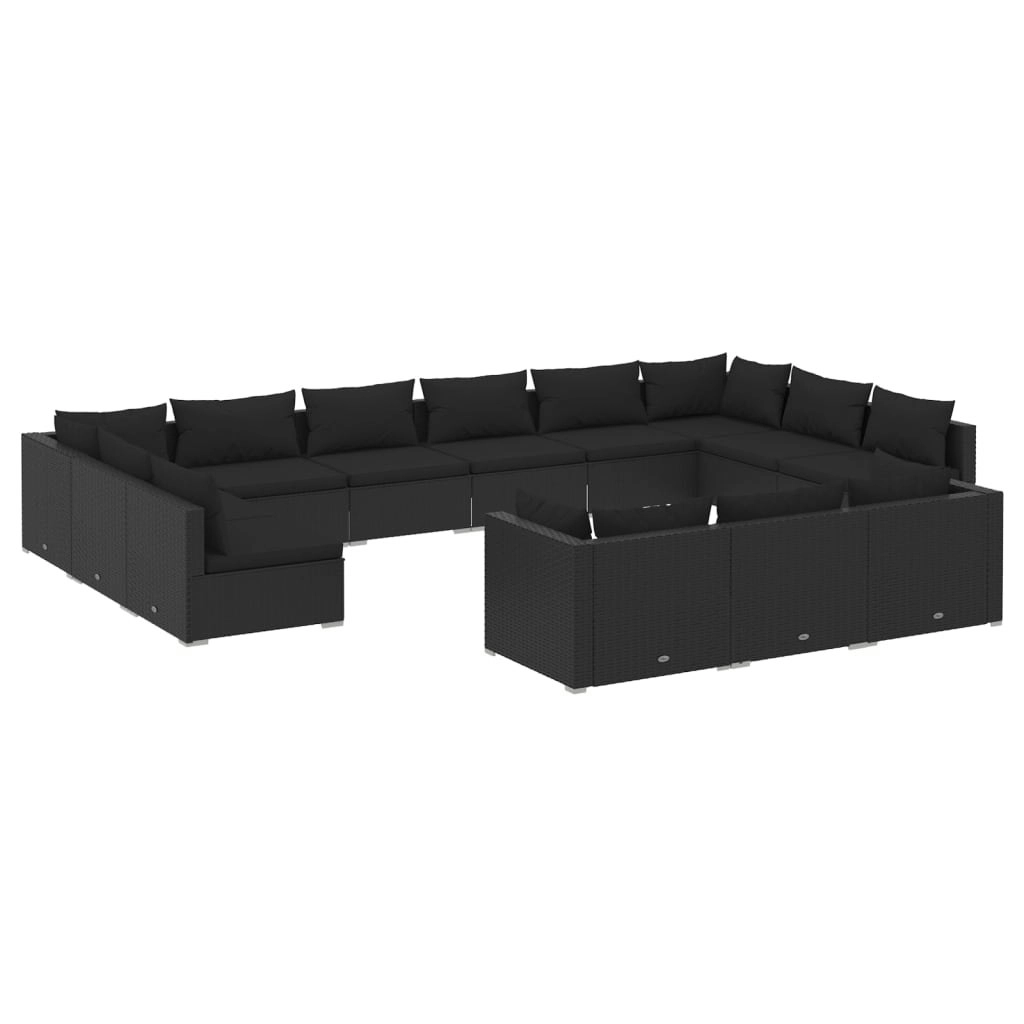 13 Piece Garden Lounge Set with Cushions Black Poly Rattan 3102104