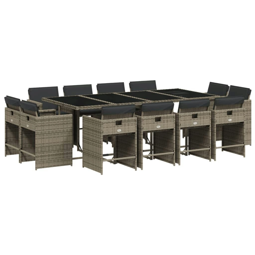 13 Piece Garden Dining Set with Cushions Grey Poly Rattan 3211220