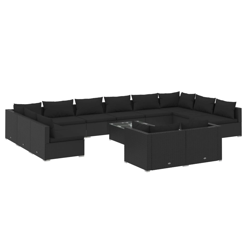 13 Piece Garden Lounge Set with Cushions Black Poly Rattan 3102096