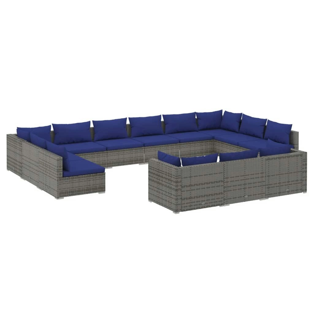 13 Piece Garden Lounge Set with Cushions Grey Poly Rattan 3102110