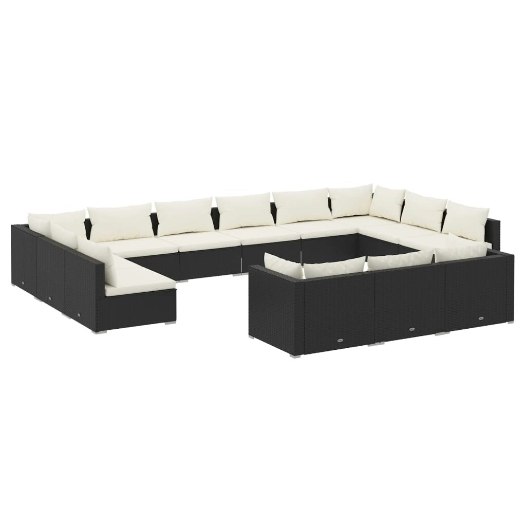 13 Piece Garden Lounge Set with Cushions Black Poly Rattan 3102103