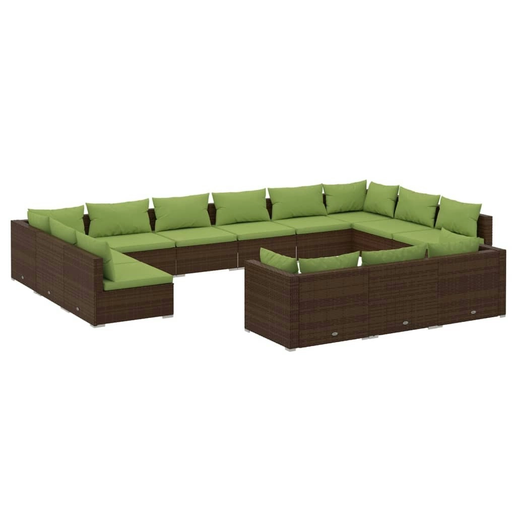 13 Piece Garden Lounge Set with Cushions Brown Poly Rattan 3102108