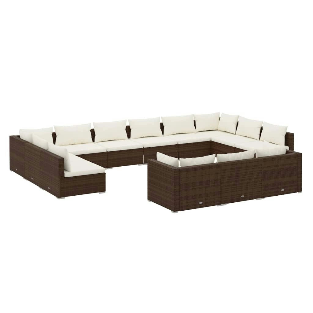 13 Piece Garden Lounge Set with Cushions Brown Poly Rattan 3102106