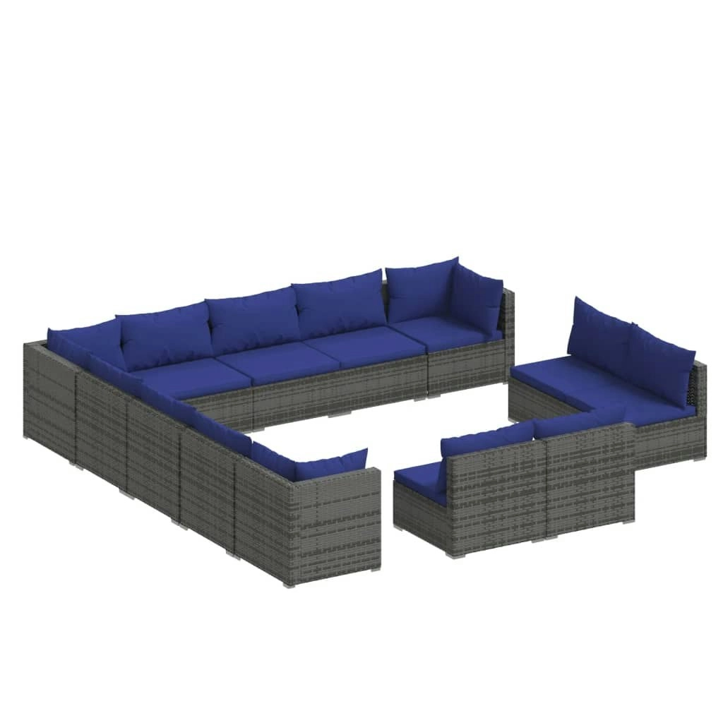 13 Piece Garden Lounge Set with Cushions Grey Poly Rattan 3102862