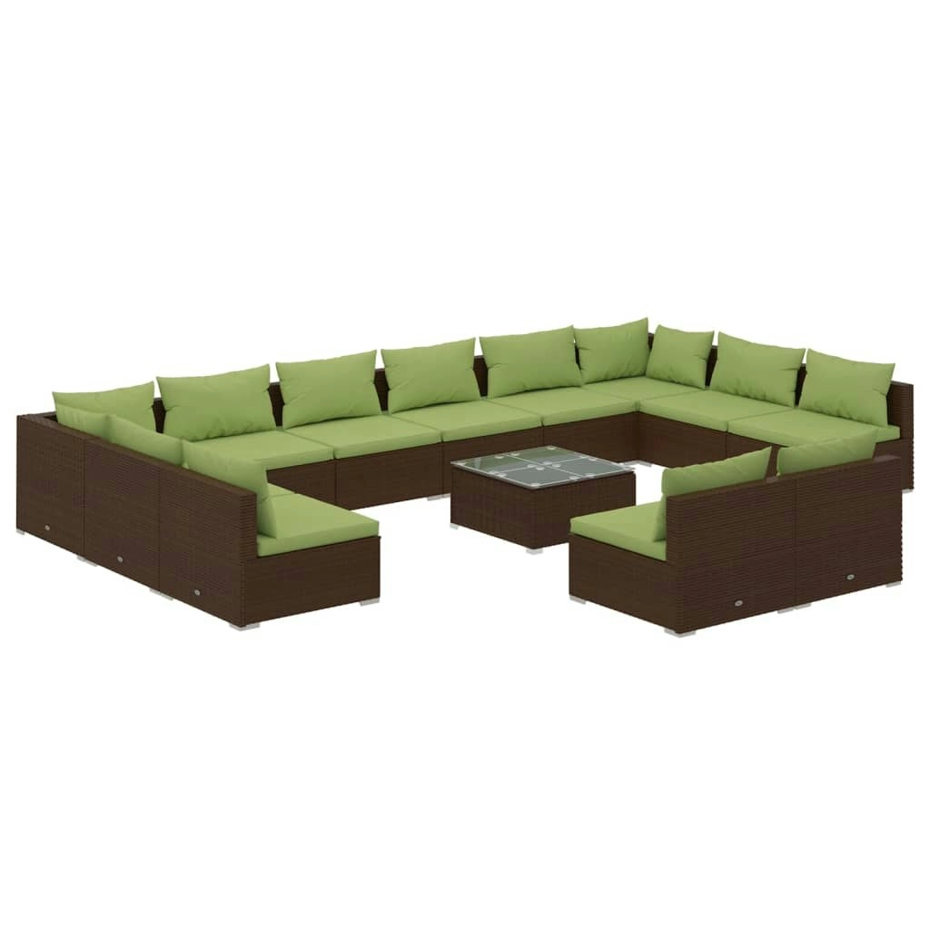 13 Piece Garden Lounge Set with Cushions Brown Poly Rattan 3102148