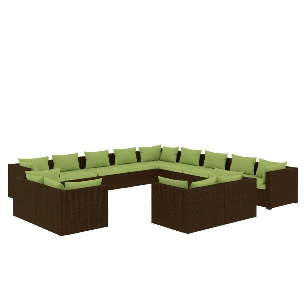 13 Piece Garden Lounge Set with Cushions Brown Poly Rattan 3102908