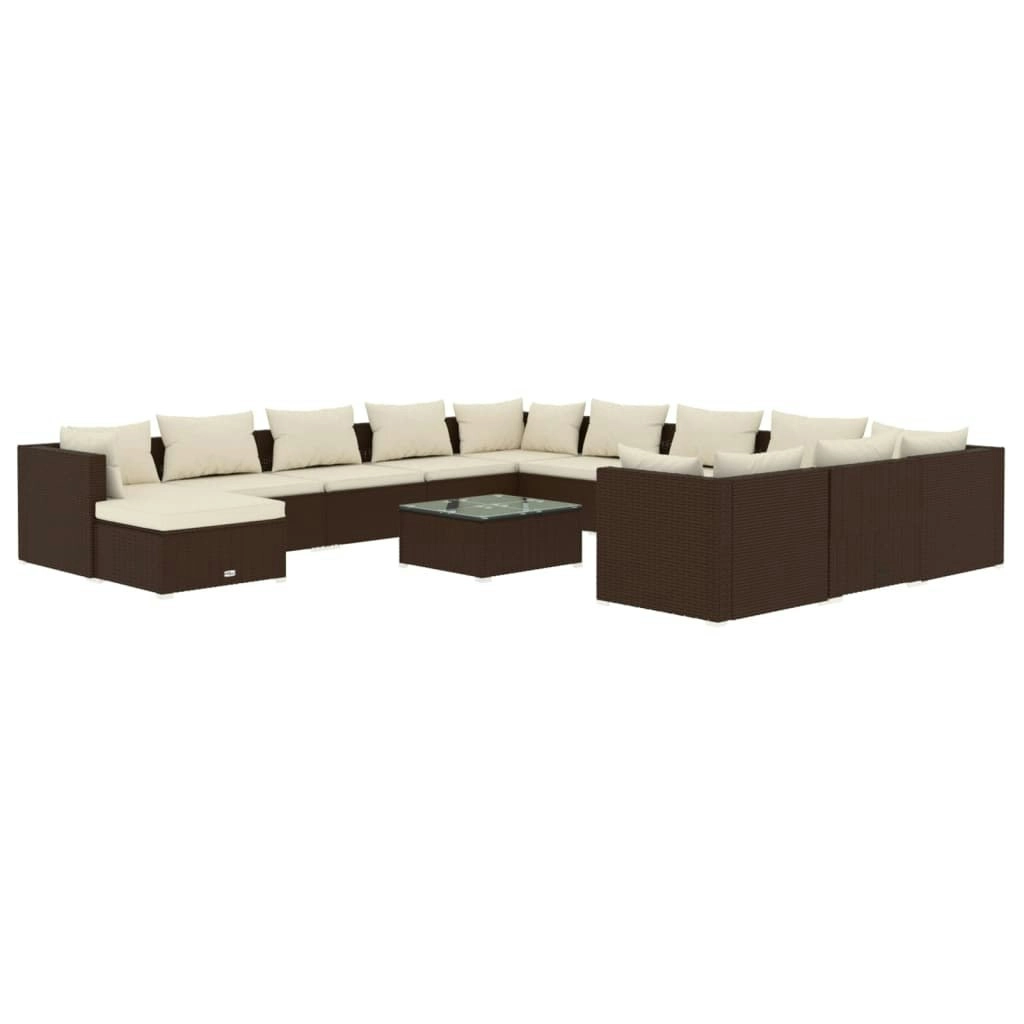 13 Piece Garden Lounge Set with Cushions Poly Rattan Brown 3102738