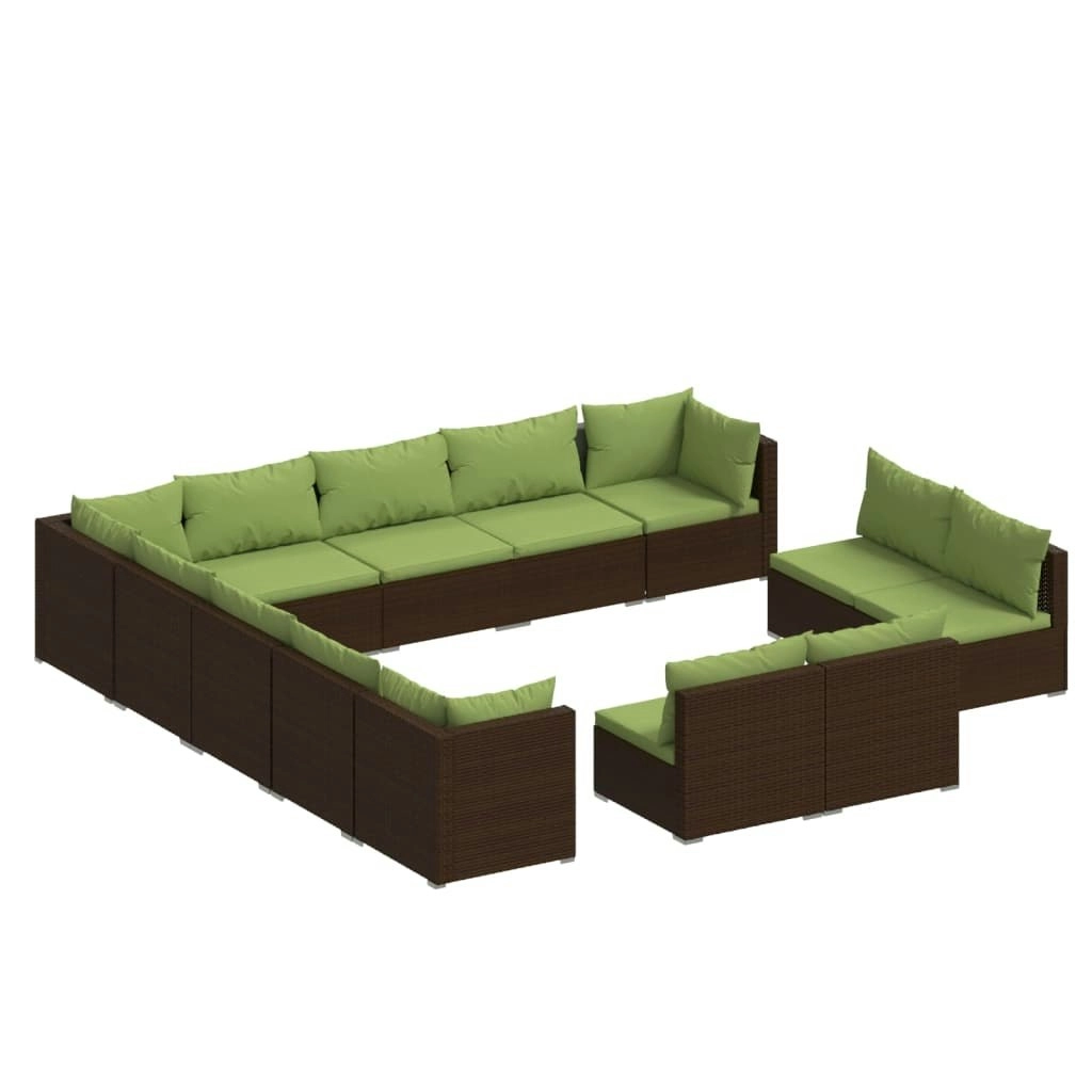 13 Piece Garden Lounge Set with Cushions Brown Poly Rattan 3102860