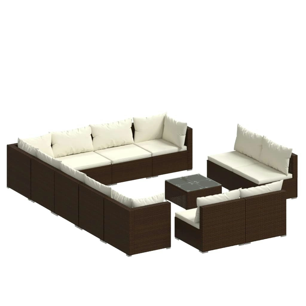 13 Piece Garden Lounge Set with Cushions Brown Poly Rattan 3102850