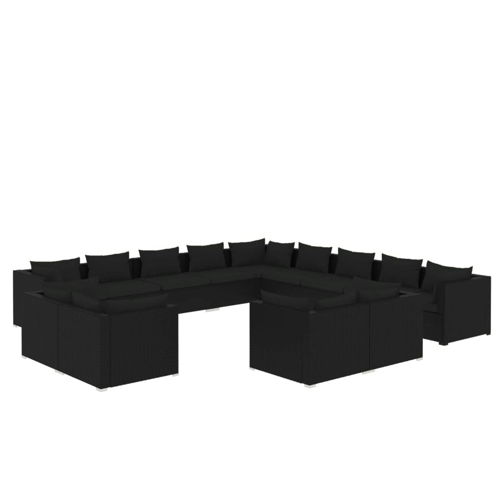 13 Piece Garden Lounge Set with Cushions Black Poly Rattan 3102904