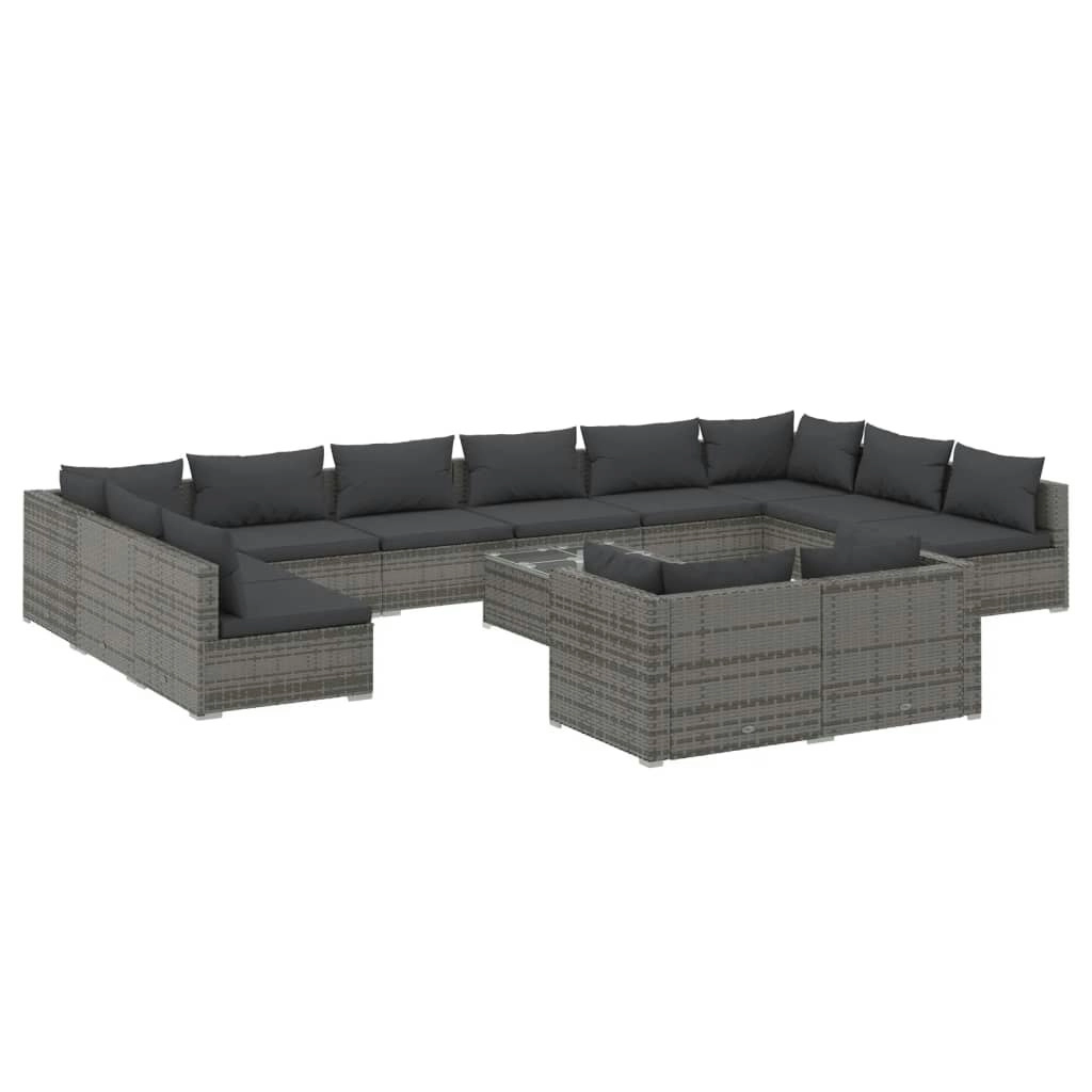 13 Piece Garden Lounge Set with Cushions Grey Poly Rattan 3102101