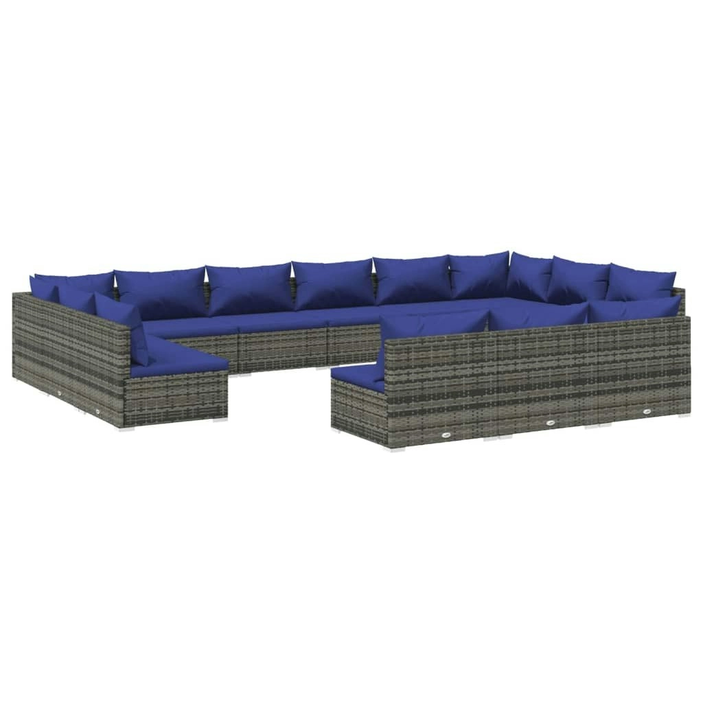 13 Piece Garden Lounge Set with Cushions Grey Poly Rattan 3102158