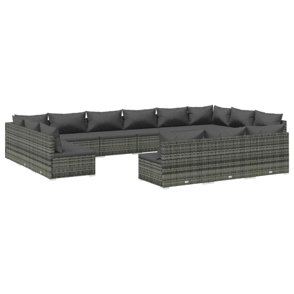 13 Piece Garden Lounge Set with Cushions Grey Poly Rattan 3102157