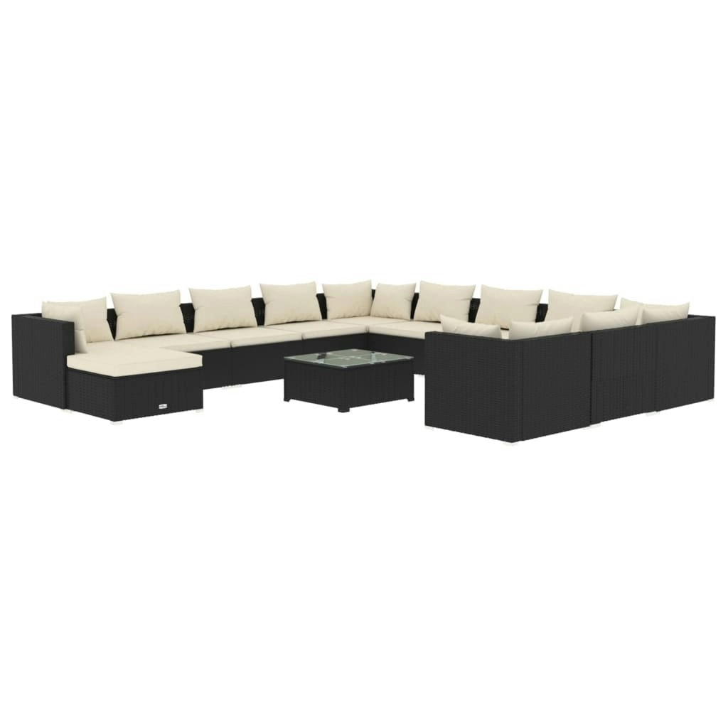 13 Piece Garden Lounge Set with Cushions Poly Rattan Black 3102735