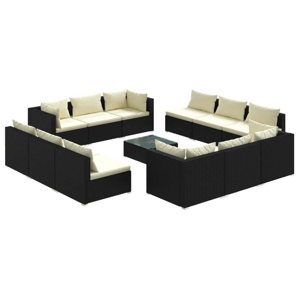 13 Piece Garden Lounge Set with Cushions Poly Rattan Black 3101591