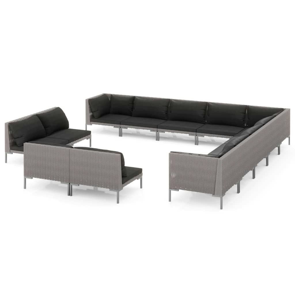 13 Piece Garden Lounge Set with Cushions Poly Rattan Dark Grey 3099894