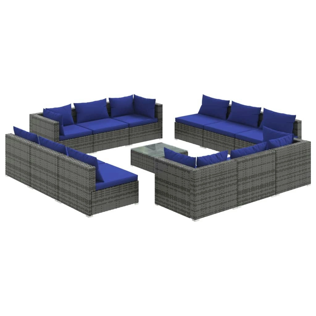 13 Piece Garden Lounge Set with Cushions Poly Rattan Grey 3101598