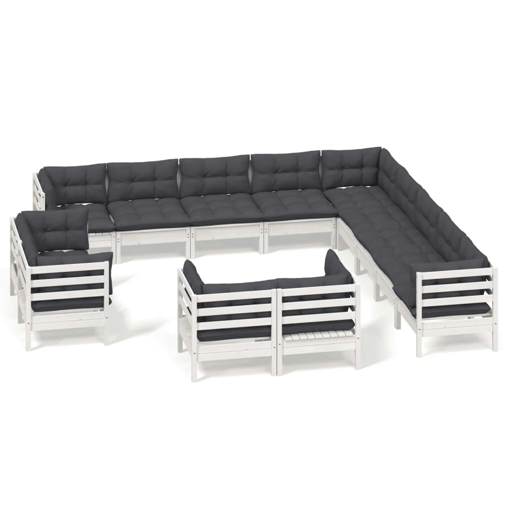 13 Piece Garden Lounge Set with Cushions White Solid Pinewood 3096960