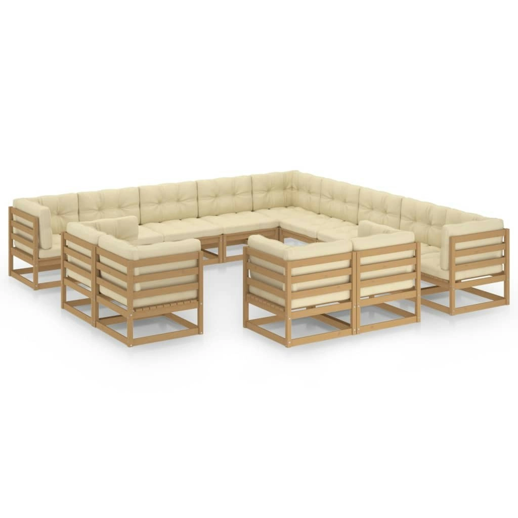 13 Piece Garden Lounge Set&Cushions Honey Brown Solid Pinewood 3077017