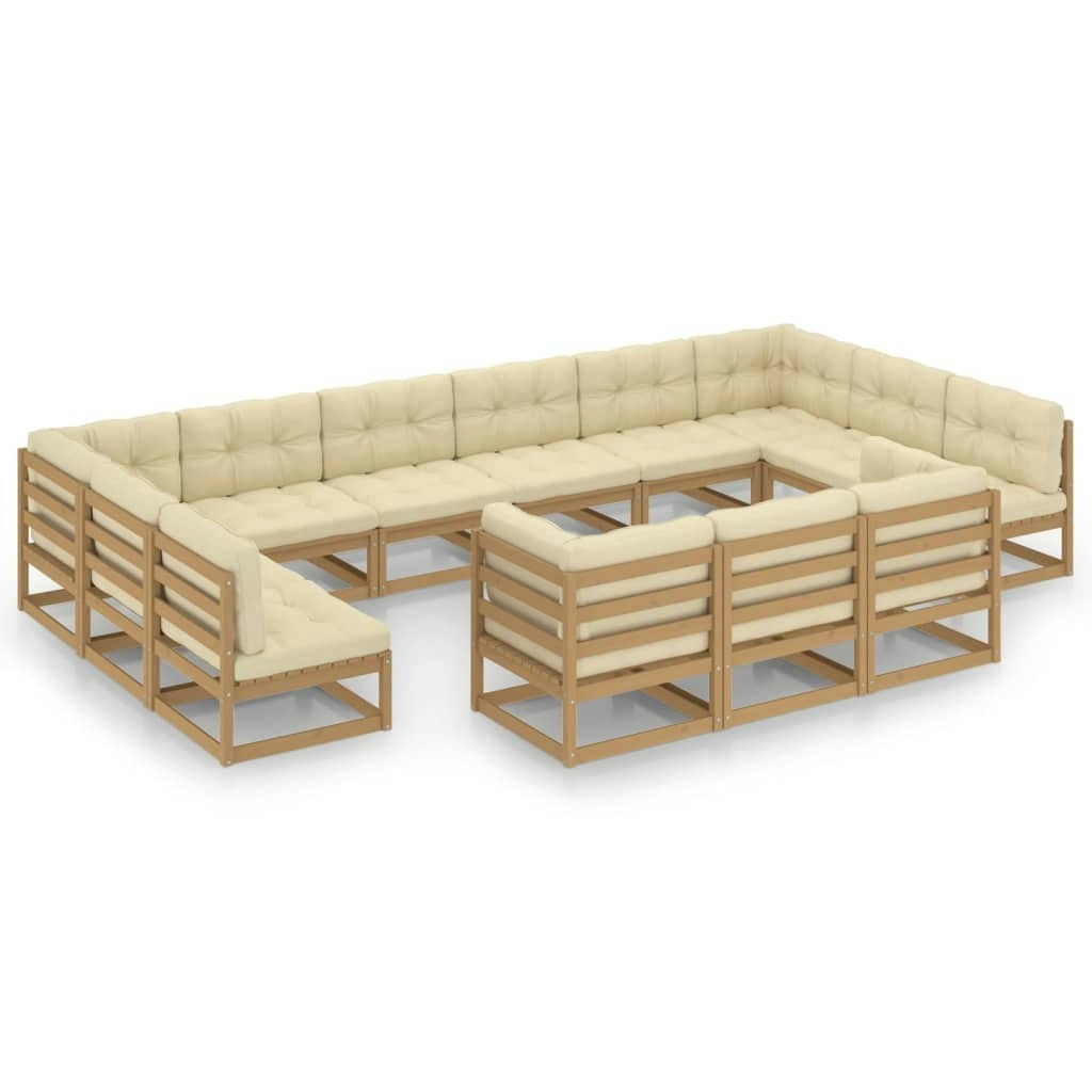 13 Piece Garden Lounge Set&Cushions Honey Brown Solid Pinewood 3077287