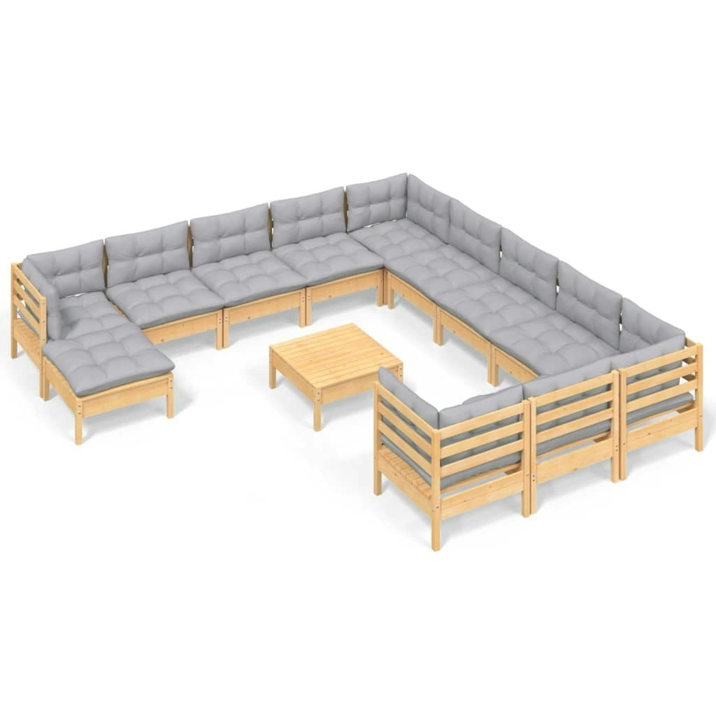 13 Piece Garden Lounge Set with Grey Cushions Pinewood 3097072