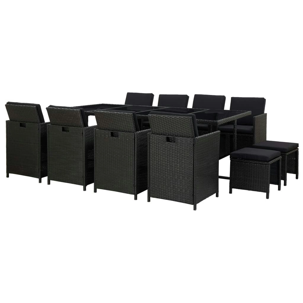 13 Piece Outdoor Dining Set with Cushions Poly Rattan Black 46534