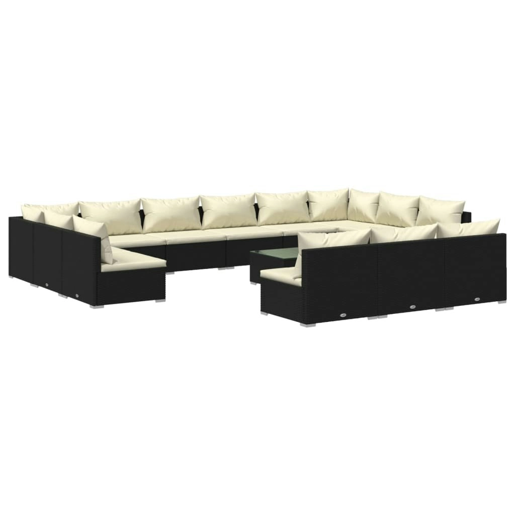 14 Piece Garden Lounge Set with Cushions Black Poly Rattan 3102159